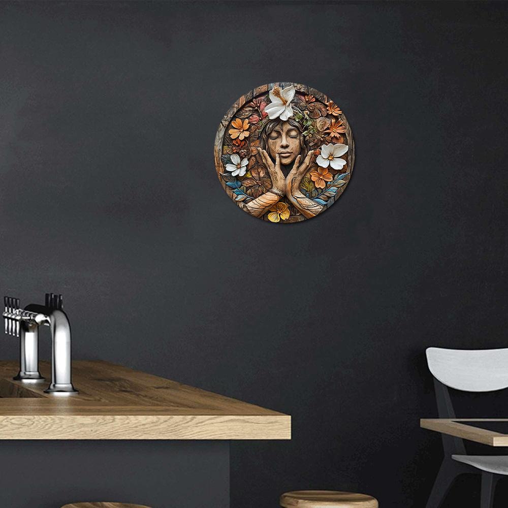 Круглый деревянный знак 20x20 см, искусственный деревянный резной расписной круглый венок, украшение для общежития, мужские подарки, украшение в стиле хиппи