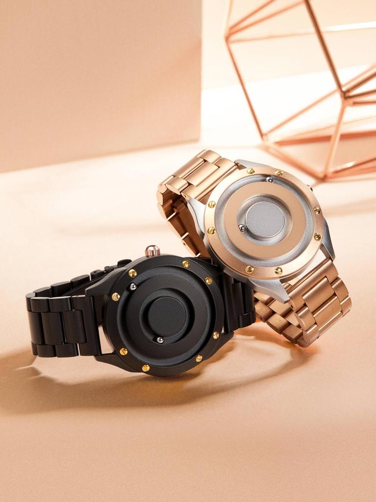 [EUTOUR] Парные магнитные часы с шарикоподшипником, мужские кварцевые часы, минимализм, повседневные, водонепроницаемые, 40 мм, черный золотой циферблат, черная нержавеющая сталь