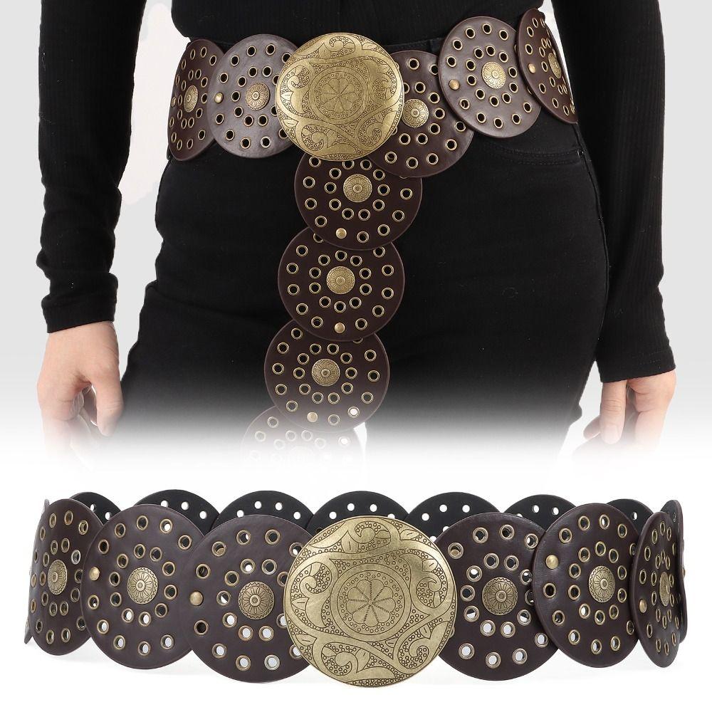Western Style Disc Belt Y2K Wide Disc Belt Cowboy Wide Disc Belt Hollow Belt for Women