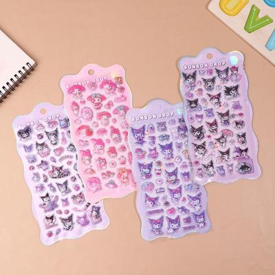 1/4 листа Наклейки для ноутбука, чехла для мобильного телефона, стакана для воды, компьютера, багажа, декоративные наклейки Sanrio аниме Kuromi 3D рельефные наклейки