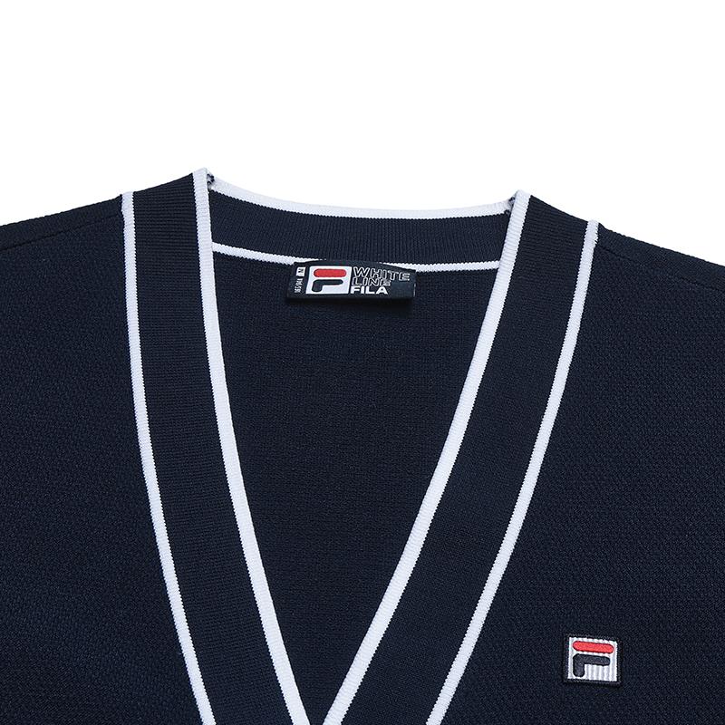 Fila Мода с наследием Классический Элегантный Ретро Повседневный Универсальный Удобный Вязаный Кардиган Женская верхняя одежда Сигаретно-синий F11W628404FDB