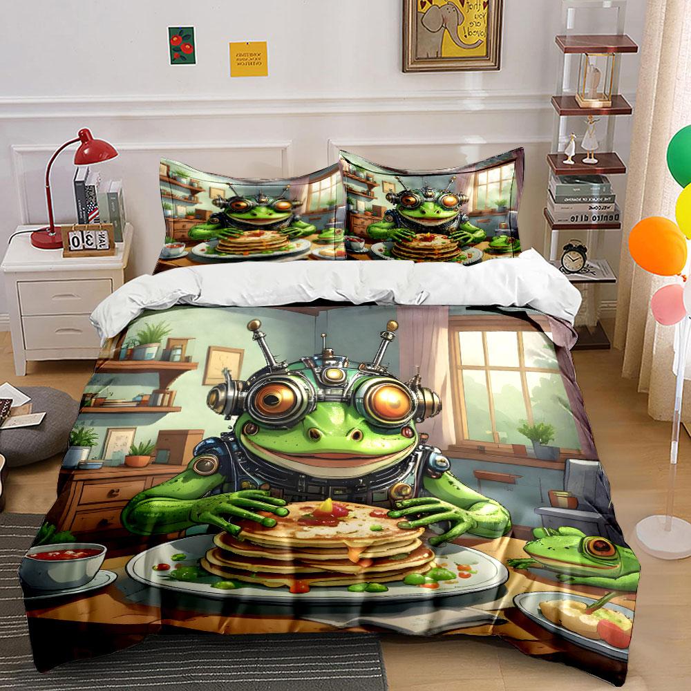 Frog wearing futuristic goggles. Bedding sets Duvet cover sets Duvet covers Pillowcases(1* Duvet Cover 2* Pillowcases without duvet insert)