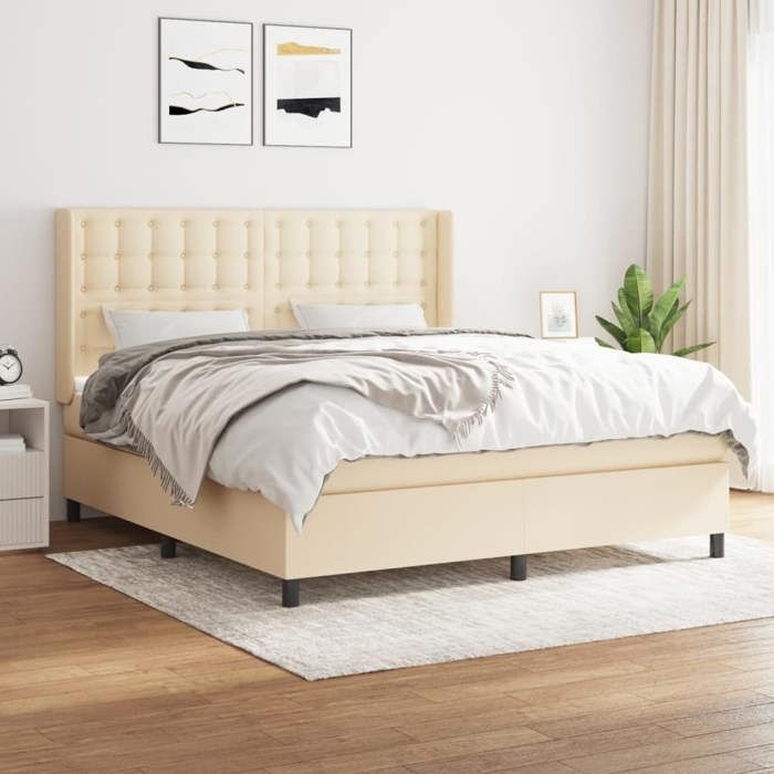 Maison Exclusive - Sommier à lattes de lit avec matelas Crème 180x200 cm Tissu