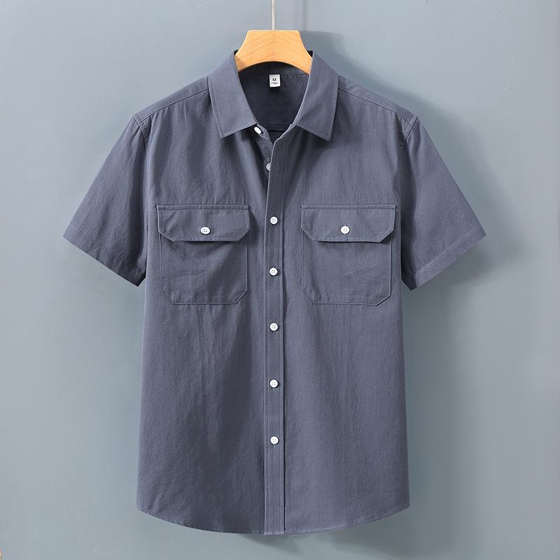 Мужская летняя белая повседневная хлопковая рубашка с двойным карманом