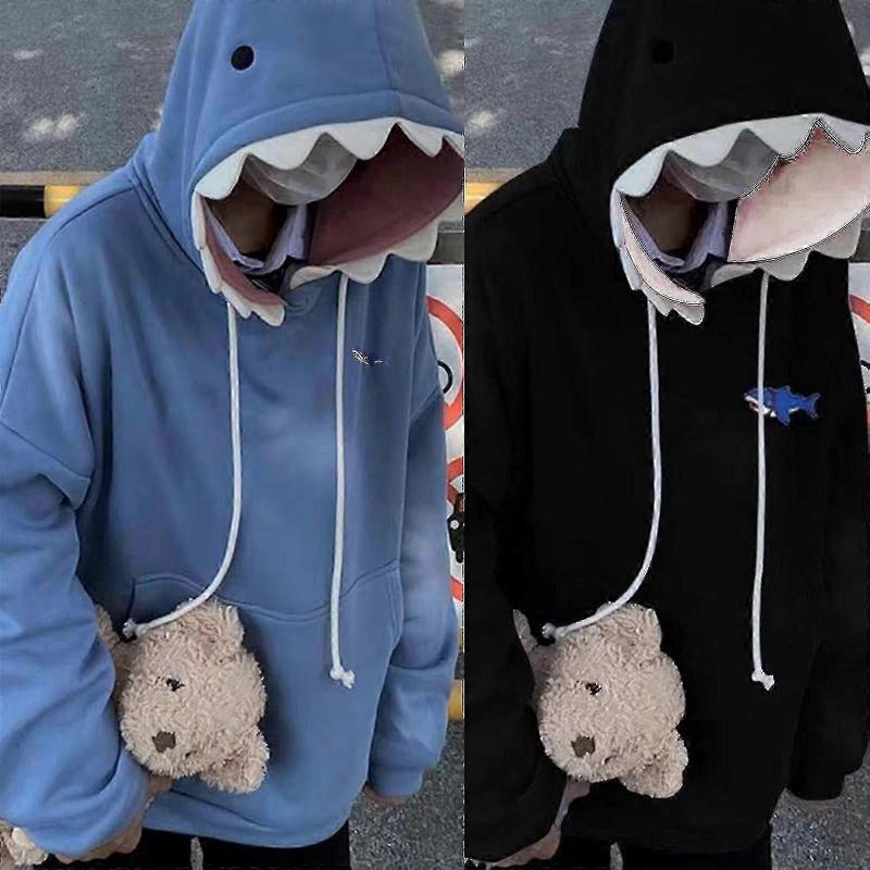 Unisex Funny Shark Teeth Hoodies Long Sleeve Oversized Drawstring Sweatshirt Casual Comfortable Pullover