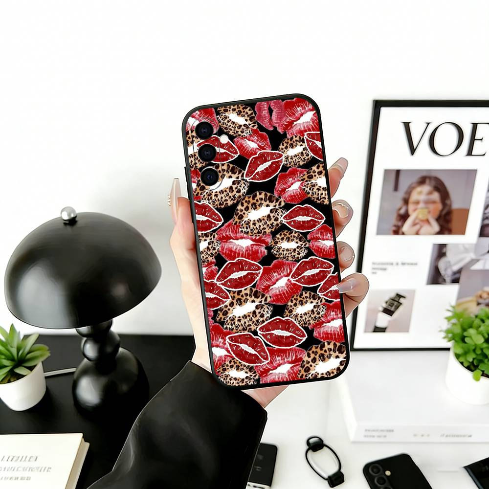 Чехол для телефона с принтом губ для Samsung Galaxy A73, A72, A71, A70, A53, A52, A51, Другие, Мягкий черный чехол