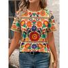 Женская футболка с цветочным рисунком и растениями, винтажная, стильная, классическая, с коротким рукавом, круглым вырезом, обычные топы на каждый день