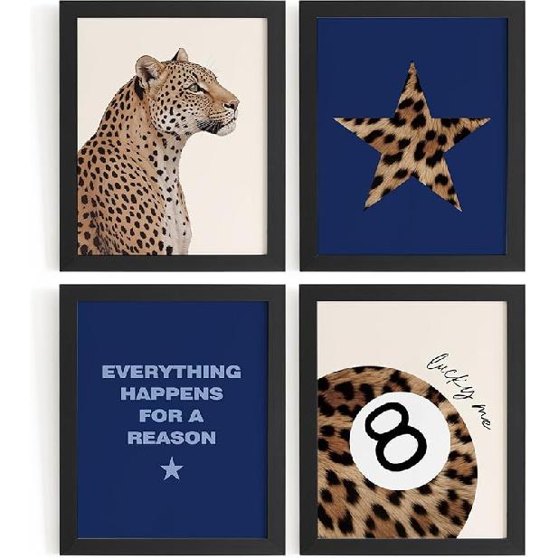 DSHFG Преппи Розовые Картинки с Принтом Гепарда Декор Стен, Модные Постеры с Гепардом Леопардом 8 Шаров Декор Комнаты Y2k, Фанковое Настенное Искусство для Подростка Девочки в Спальню