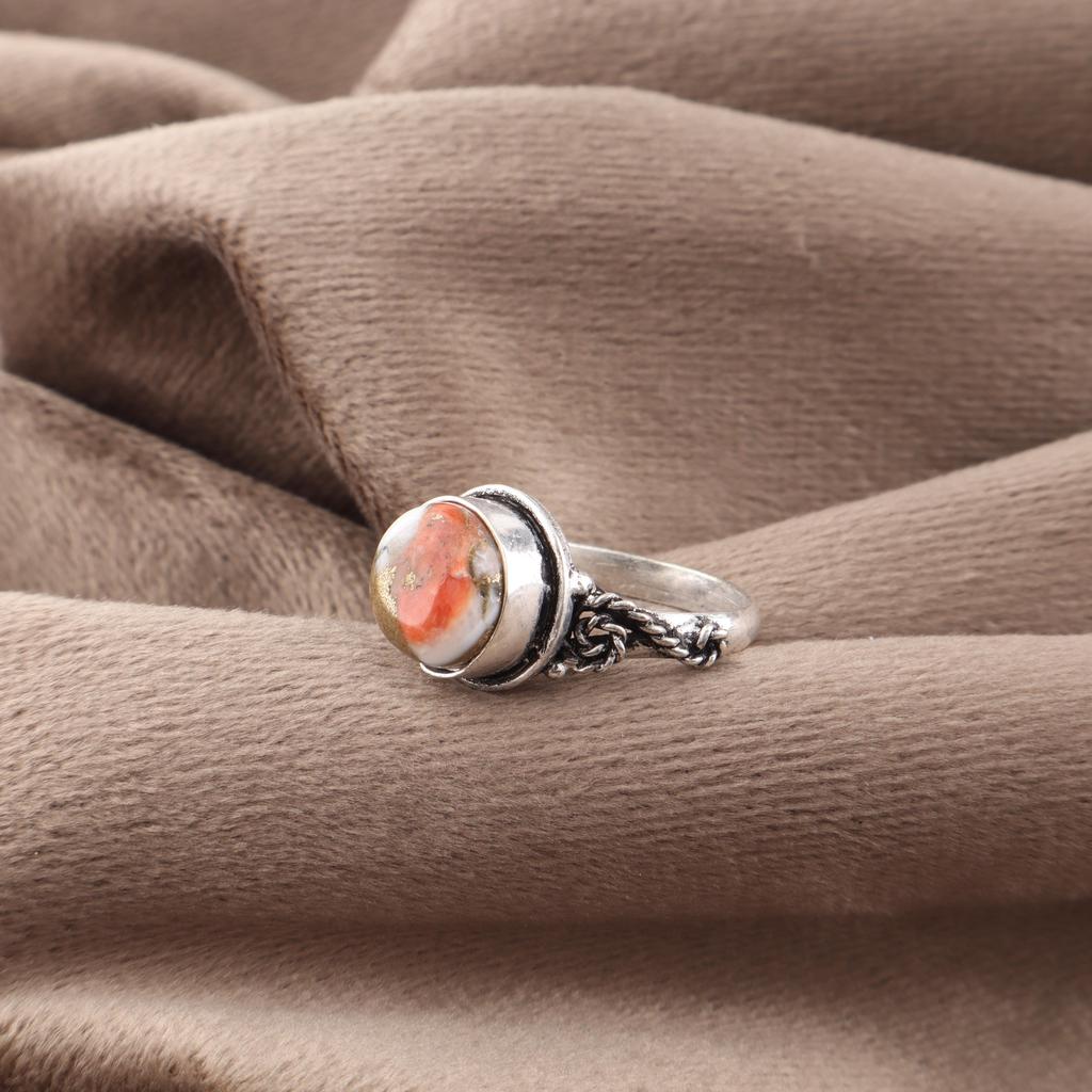 Orange Copper Turquoise 925 Solid Sterling Silver Ring, Handmade Gemstone Ring Jewelry, Designer Ring For Her