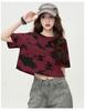 Letter printed round neck T-shirt for women's summer fashion, versatile, tie dye, exposed navel loose top
