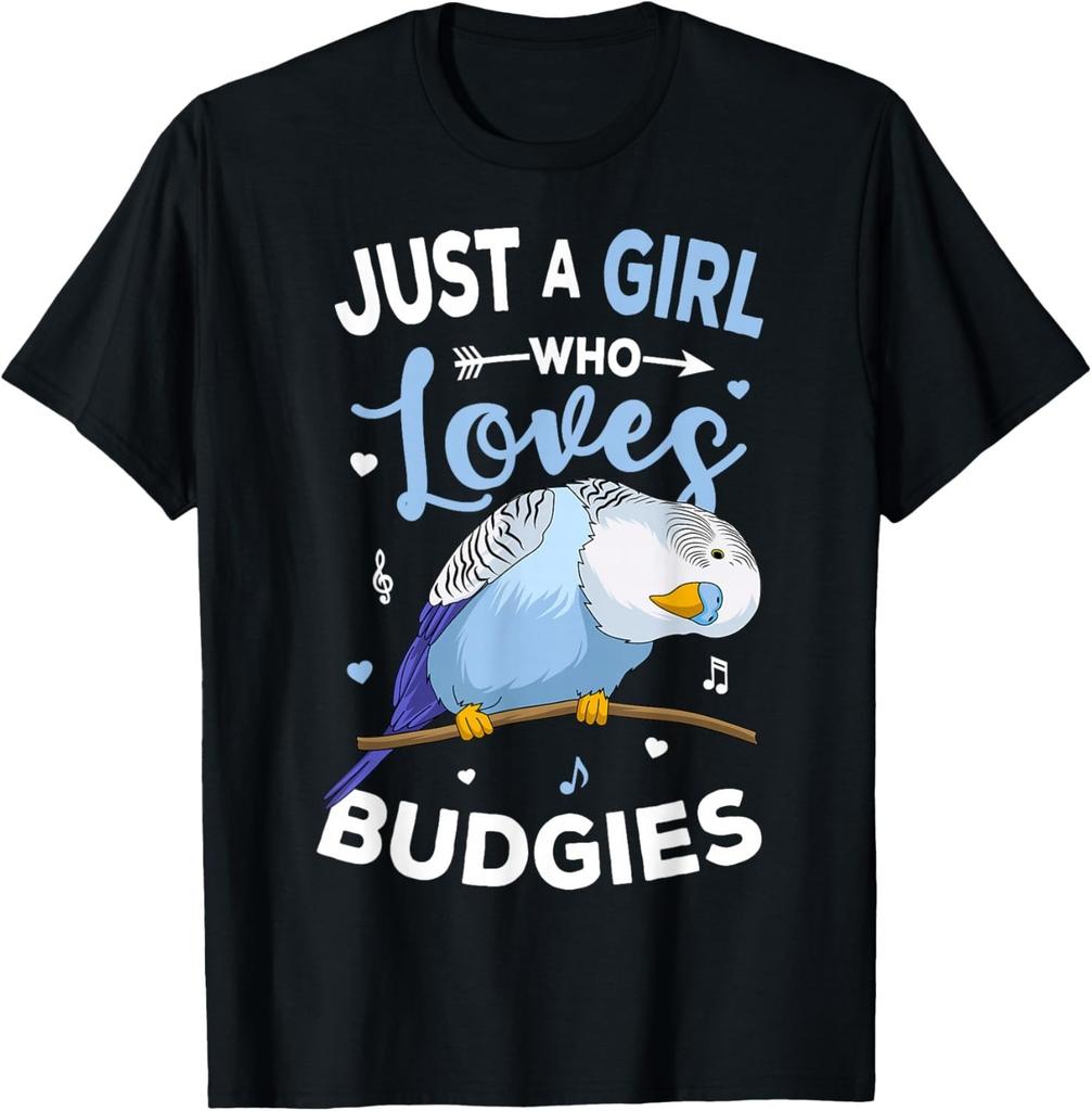 Just A Girl Who Loves Budgies Blue Parakeet Budgerigar Girls Gift Unisex T-Shirt