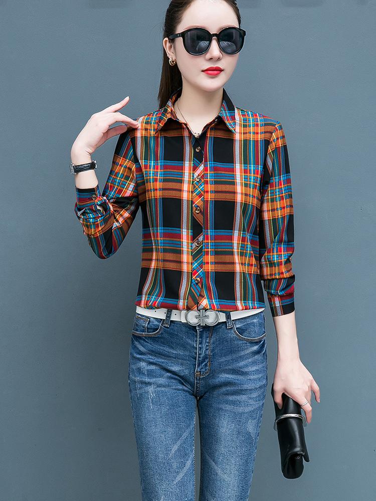 Клетчатая рубашка для женщин, сто женщин, топы, свободная ретро рубашка с длинным рукавом с гонконгским вкусом