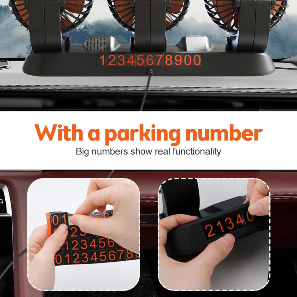 12v Automotive Fan Car Fan 24v 360° Adjustable 3 Head Air Fan Low Noise Multifunctional Temporary Parking Card Auto Vehicles Fan