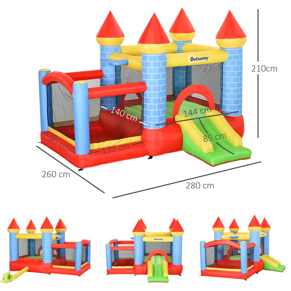 Inflatable Bounce House With Slide Pool For 3 Kids Castle With Blower For 3 8 Years Red Blue Green 280 X 260 X 210 Cm