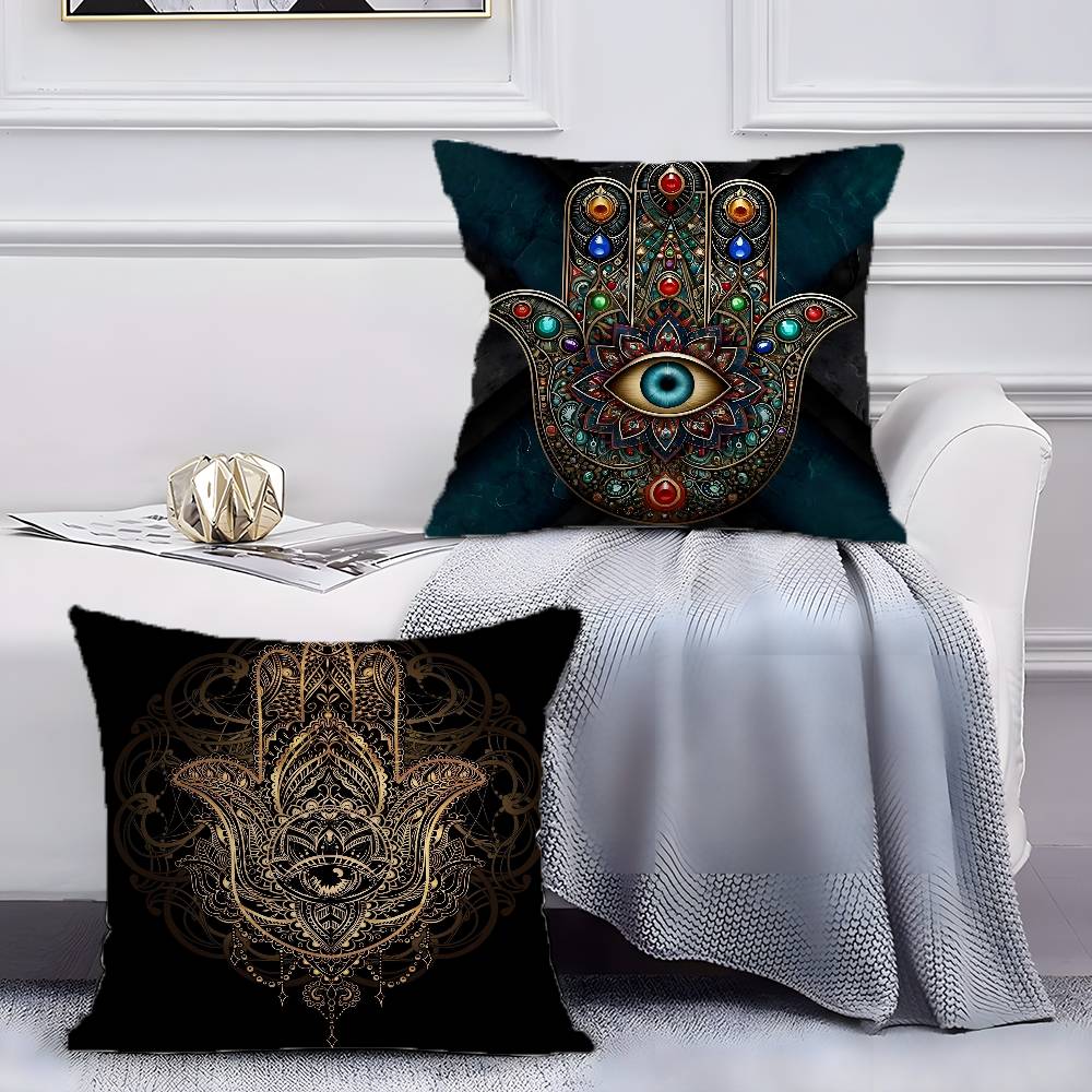 Beautiful Mysterious Style Hamsa-A Pillow Case Anti-dustmite Pillowcase Invisible Zipper Silky Short Plush Sofa Cushion Cover