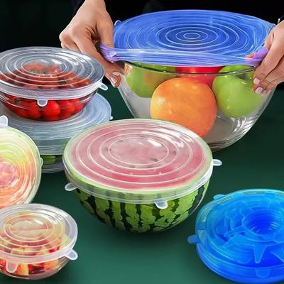 6 шт. Силиконовые растягивающиеся крышки Многоразовые пищевые крышки Герметичные крышки для мисок Универсальная гибкая крышка для мисок, чашек, фруктов
