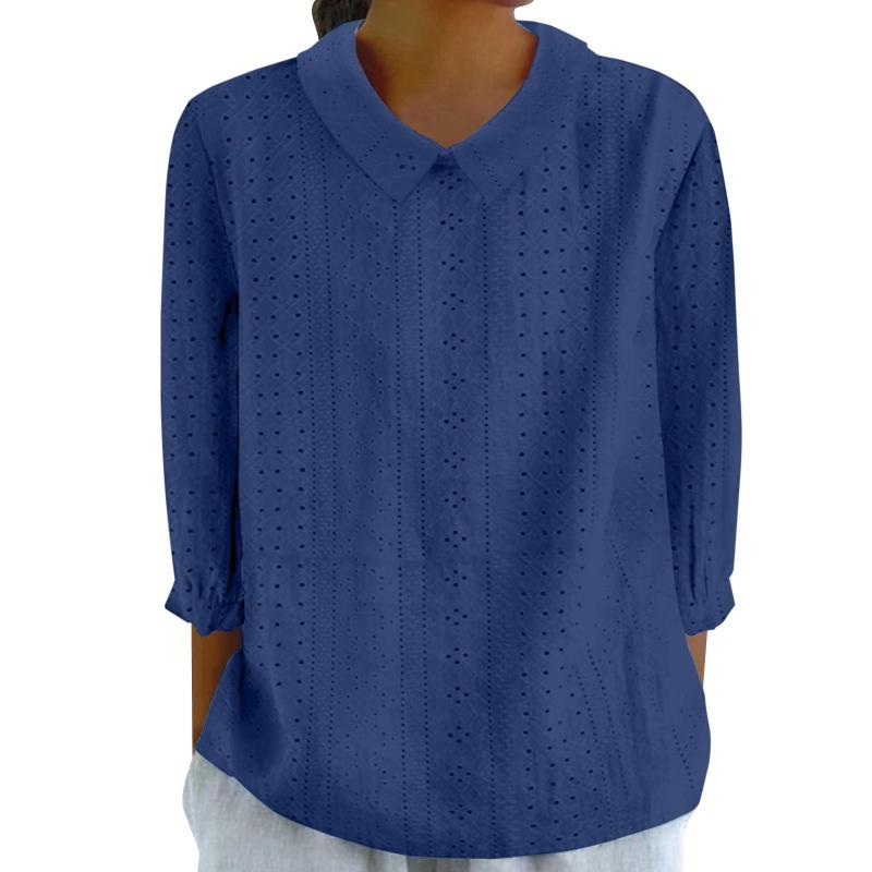 Women's Autumn Shirt Casual Loose Lapel Shirt Pure Top Solid Color Casual Seven Sleeves Women's Breathable Shirt