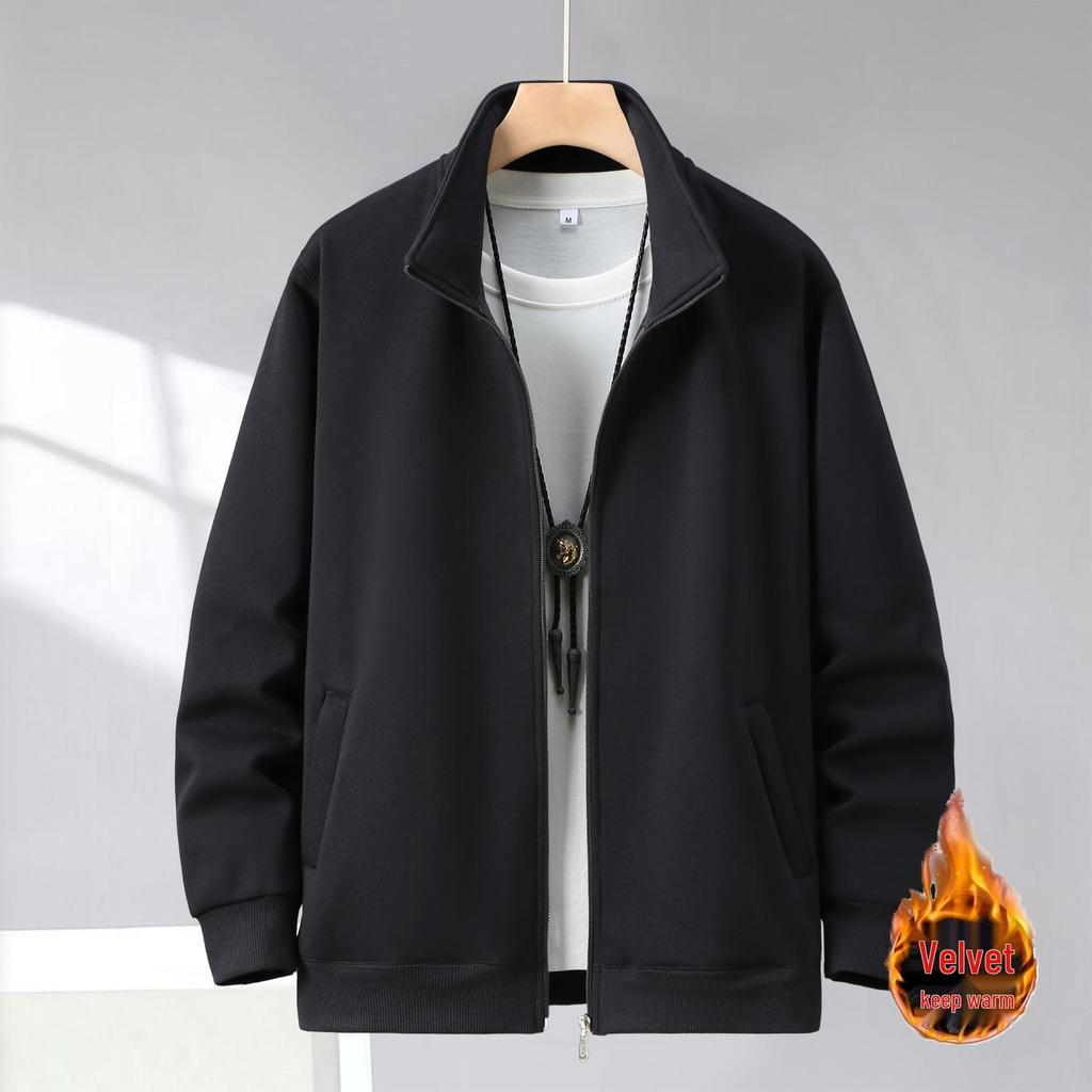 Men's Winter Stand-Up Collar Cardigan Coat - Simple, Fashionable, Long Sleeve