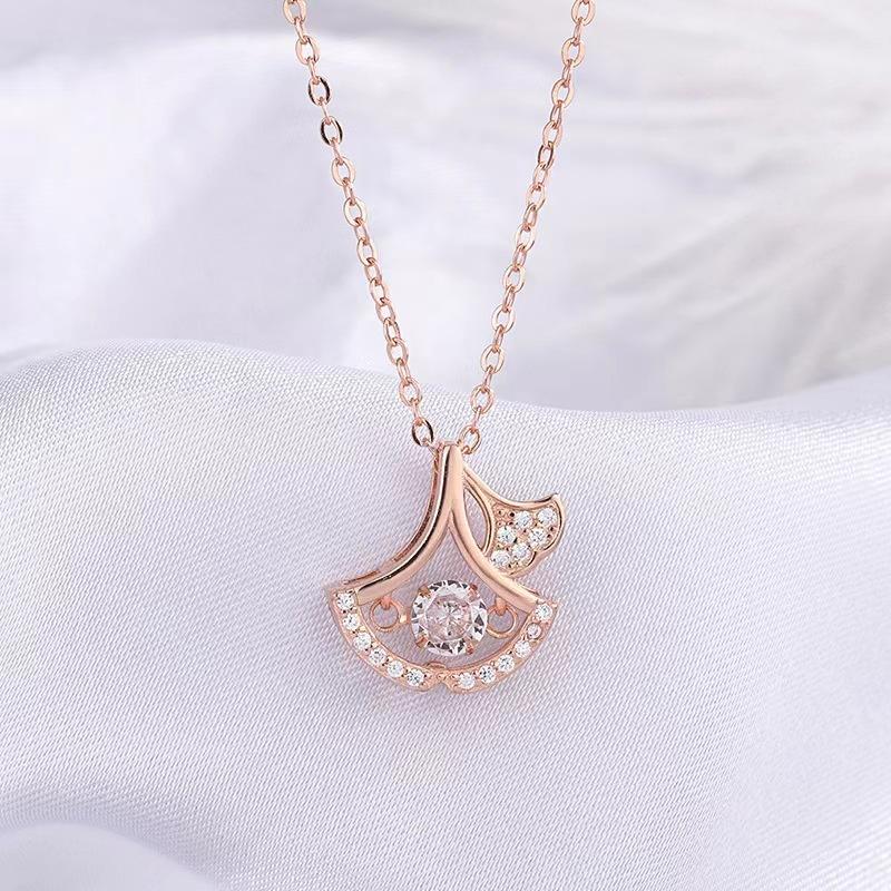 925 Серебряный Sansheng Lucky Lucky Ginkgo Leaf Clavicle ожерелье Женский Корейский Стиль Ins Light Luxury Temperament Белый Простой