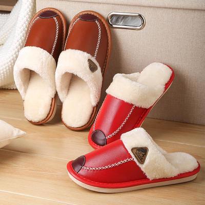 Женские водонепроницаемые нескользящие тапочки из кожи и хлопка, зимние теплые бархатные, идеально подходят для дома и пар