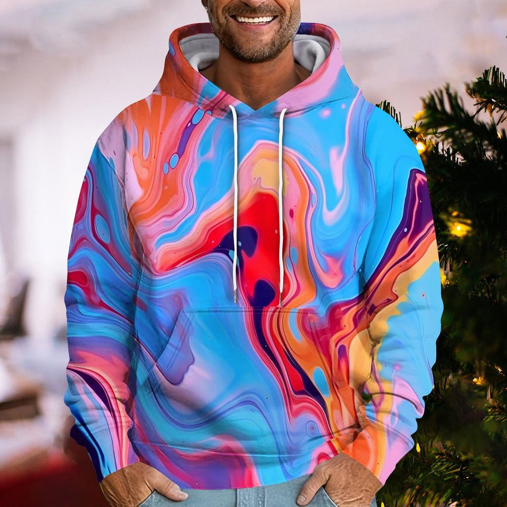 Men'S Loose Fashion Retro Printed Hooded Sweatshirt Casual Fashion Sports Sweatshirt