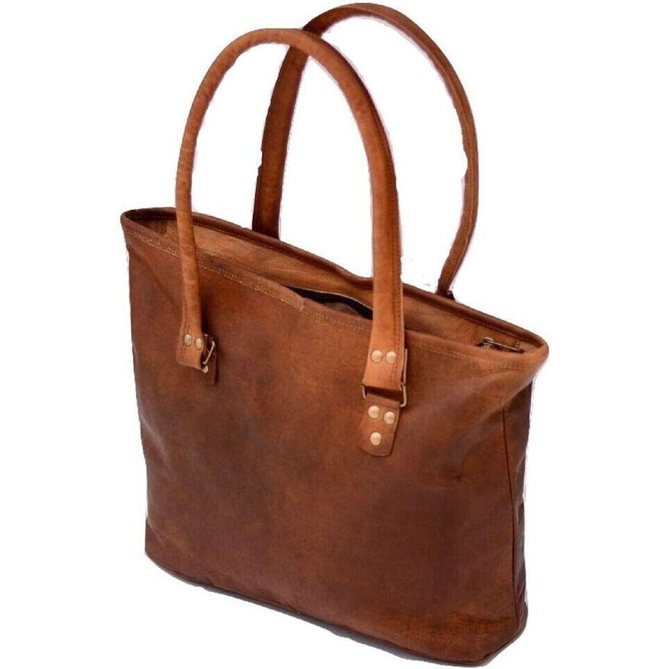 Handmade Women's Vintage Brown Goat Leather Shoulder Tote Shopper Purse Handbag
