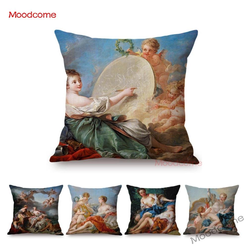 French Royal Painting Francois Boucher Ancient Greek Myth Venus Cupid Angels Floral Retro Decor Throw Pillow Case Cushion Cover