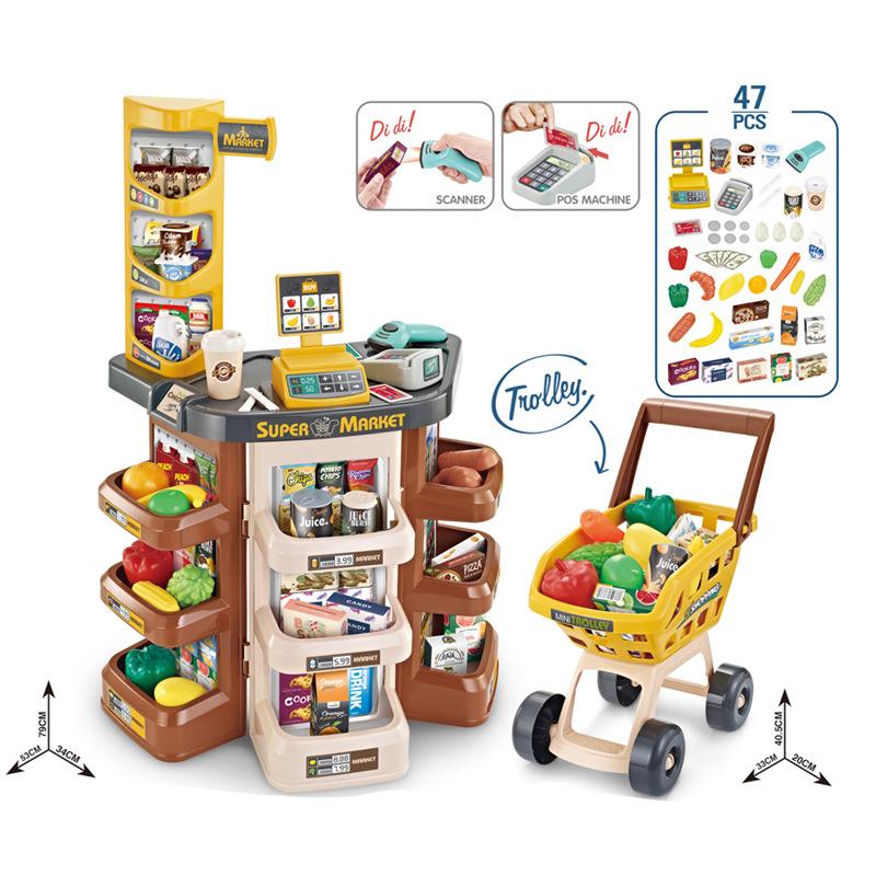 Playing House Kitchen Girl Baby Supermarket Shopping Cart Simulation Shopping Trolley Cash Register Toy Set