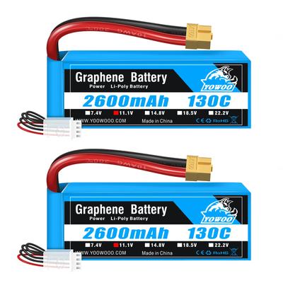 Yowoo 2 шт. 3S LiPo аккумулятор 2600 мАч 130C 11,1 В графеновый LiPo с разъемом XT60 для RC квадрокоптера, самолета, автомобиля, грузовика, лодки, хобби (4.72 x 1.41 x 0.98
