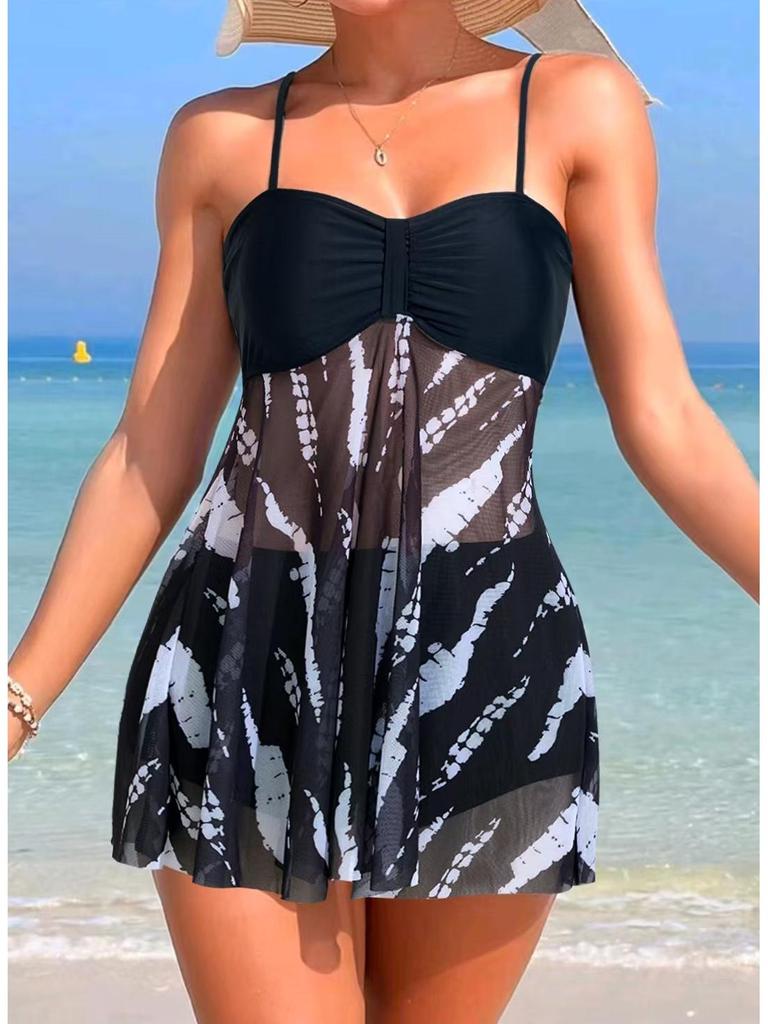 Женский купальник танкини с высокой талией из сетки на косточках с шортами-боксерами