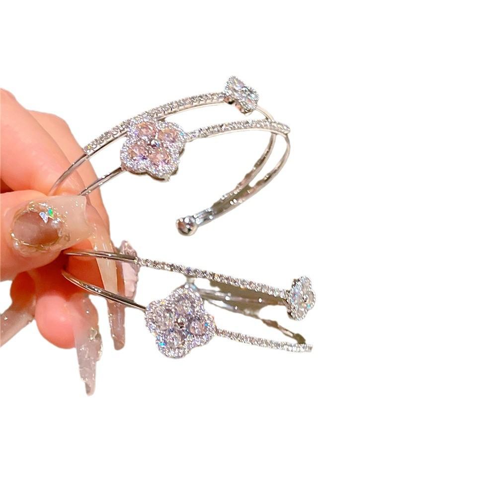 Zirconia Four-Leaf Clover Bracelet Opening Adjustable Senior Bracelet Temperament Fashion Bracelet Simple Light Luxury Women's Bracelet