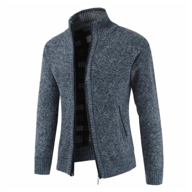 Осень и Зима Новинка Мужской Кардиган на Молнии с Воротником-стойкой Свитер с Длинным Рукавом Мужская Куртка Мужская Модная