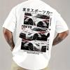 Men's Tokyo Racing Graphic T-Shirt Relaxed Fit Casual Short Sleeve Tee with Japanese Text Car Design Breathable Summer Shirt