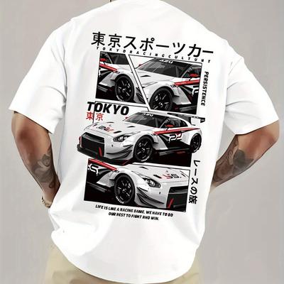 Мужская футболка с графикой Tokyo Racing, свободного кроя, повседневная, с коротким рукавом, с японским текстом, дизайн автомобиля, дышащая, летняя