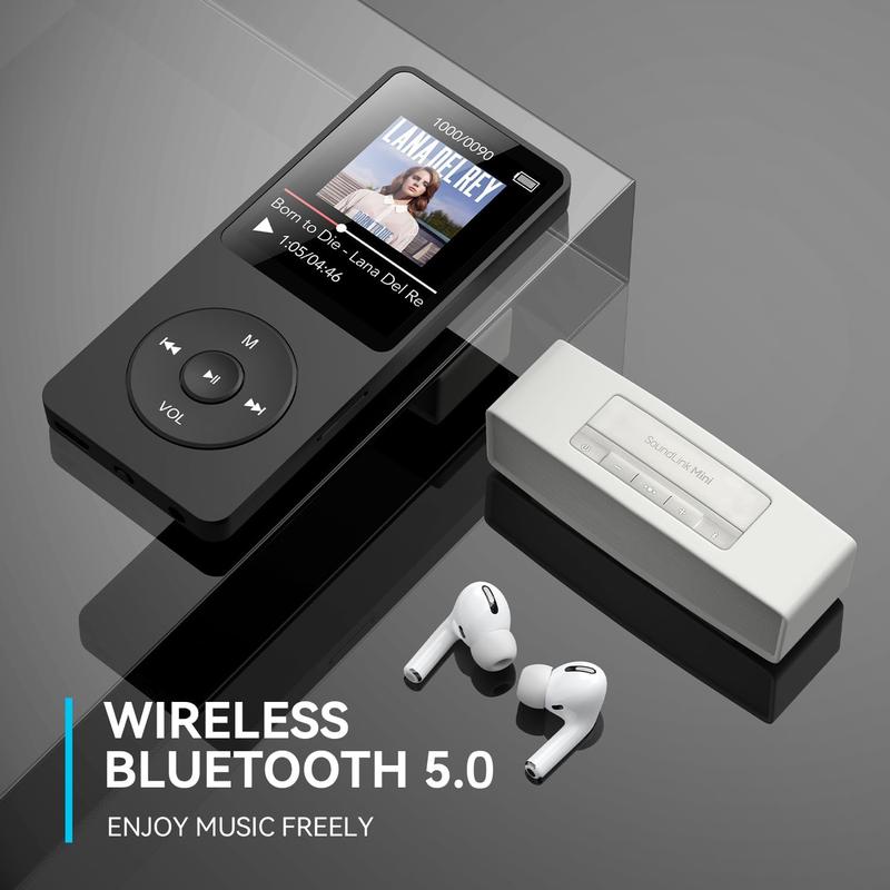 MP3 MP4 player (0GB/32GB) with Bluetooth 5.0/recording/eBook (up to 128GB with headphones) Black