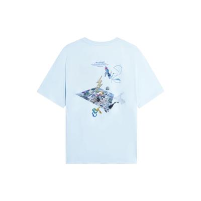 Li-Ning Футболка унисекс с круглым вырезом и коротким рукавом, с принтом в виде букв, светло-голубая ATSSB91-2