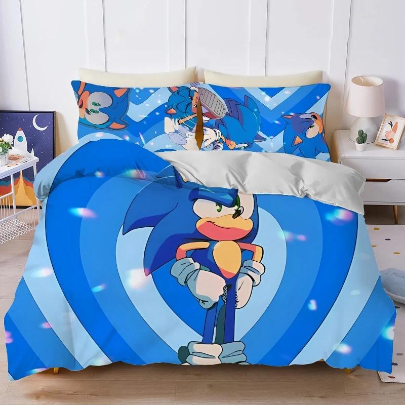 Anime S-Sonic Bedding Set Cartoons Hedgehogs Duvet Cover Pillowcase 3D Printed Quilt cover For children Adult boys and girls