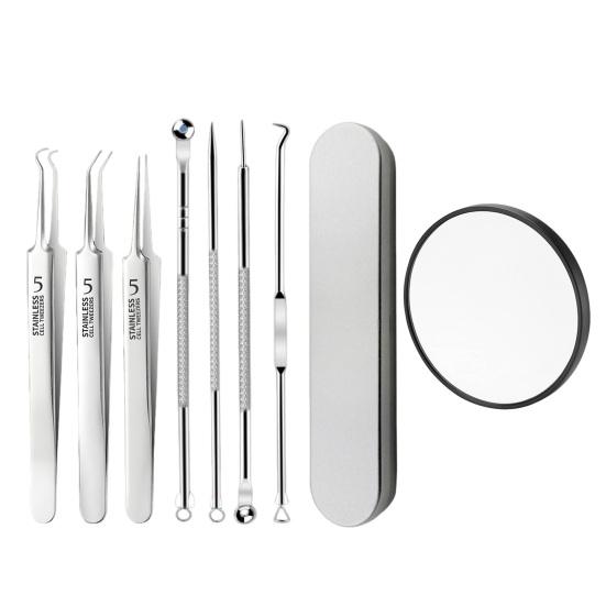 Набор инструментов для удаления черных точек, набор игл для удаления прыщей, экстрактор черных точек из нержавеющей стали с 15-кратным увеличительным стеклом, простой в использовании и очистке