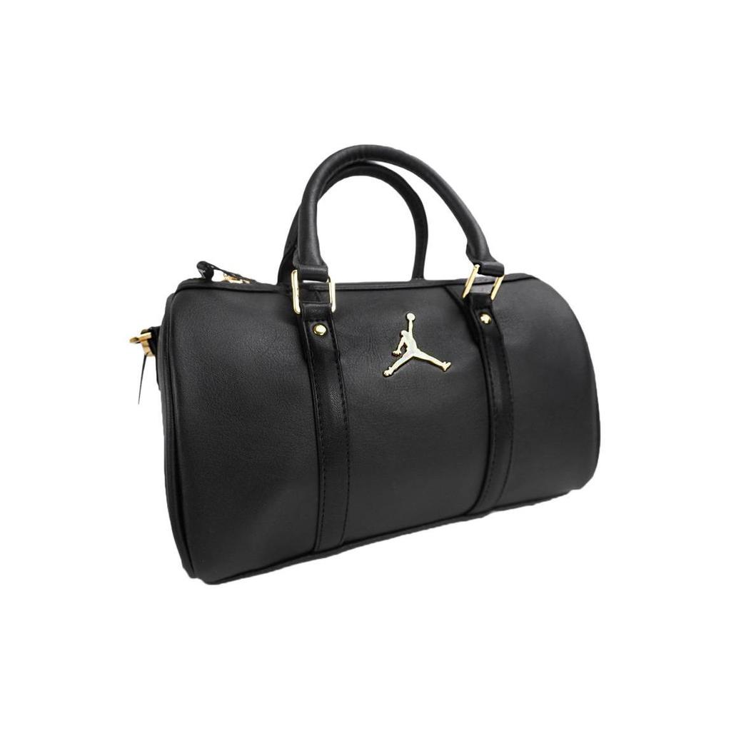 Jordan Metal Airman Logo Leather Polyester Boston Bag Unisex Handbags Black DR5595-010