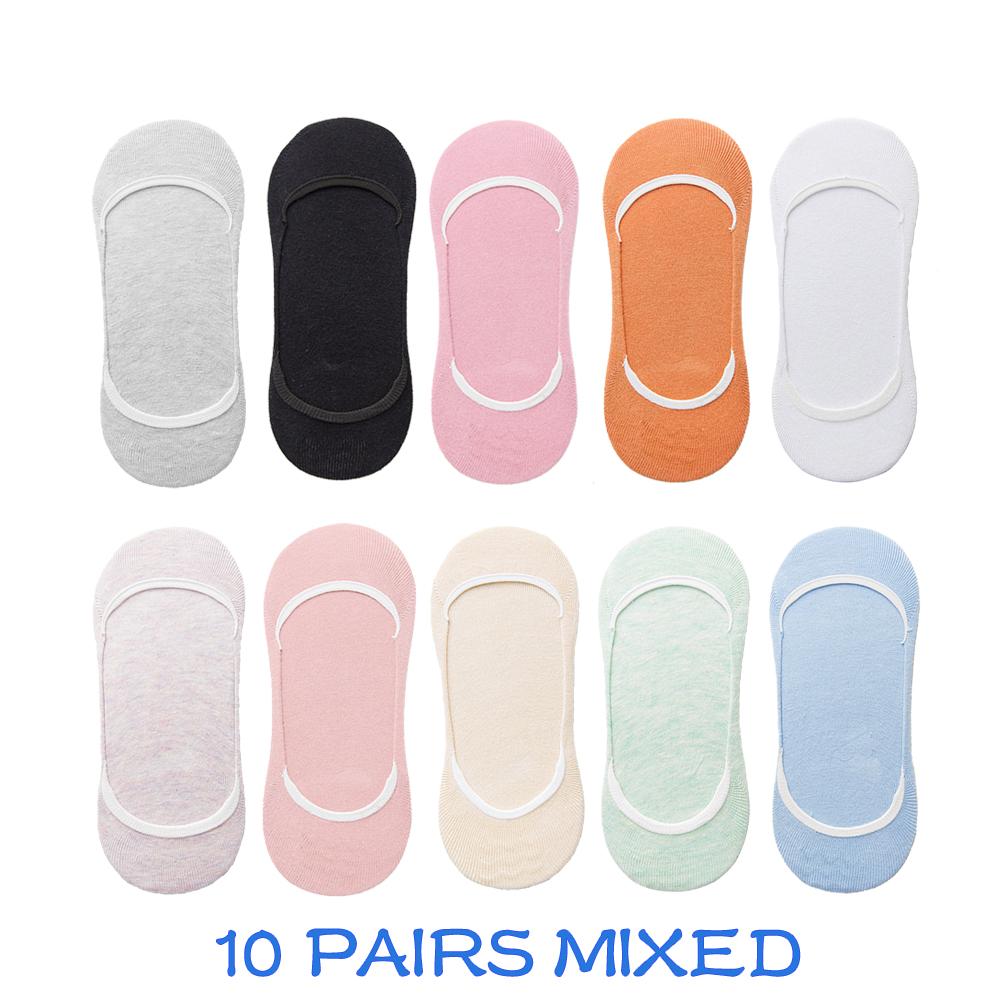 10 Pairs Women Invisible Sock Slippers Short Ankle Socks Set Fashion Ladies Woman Pack Solid Color Cotton Non-slip No Show Socks