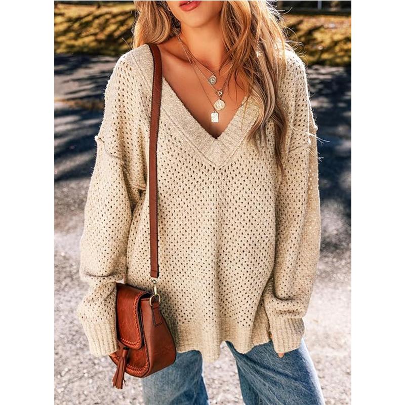 Осень и зима Европа и США V-образный вырез ленивый повседневный рукав длинный рукав уличный все