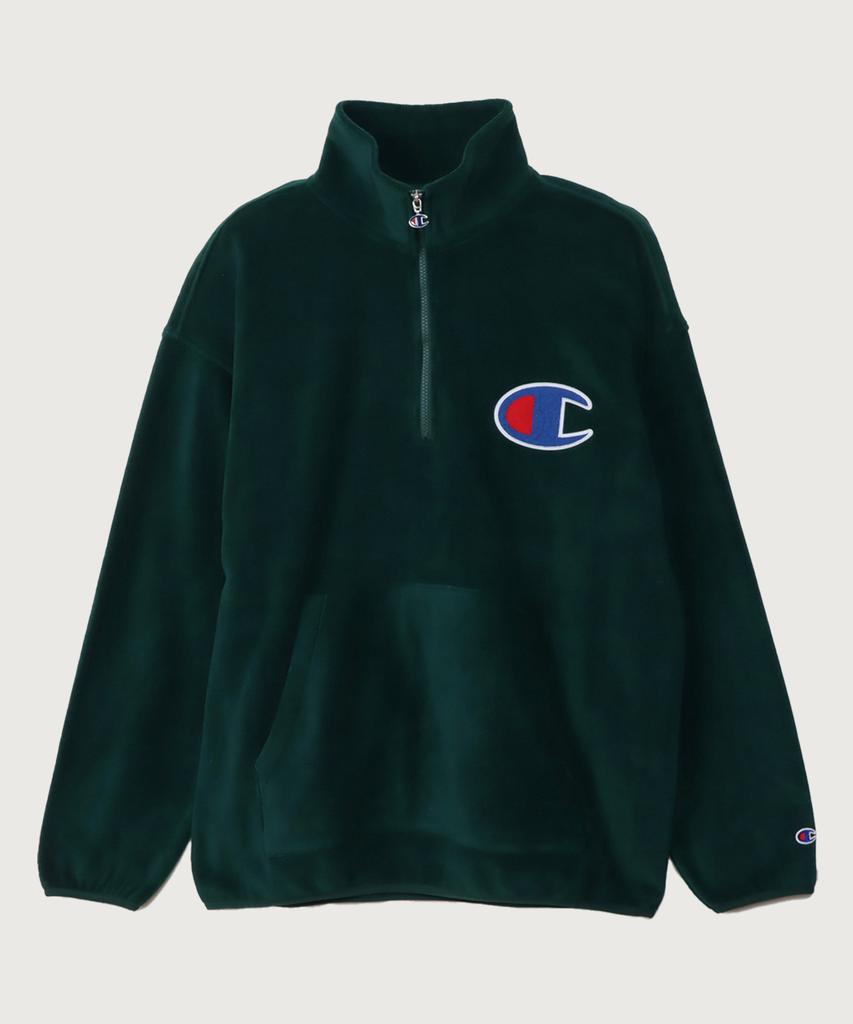 Champion Big C Logo Oversized Half Zip Fleece Dark Green