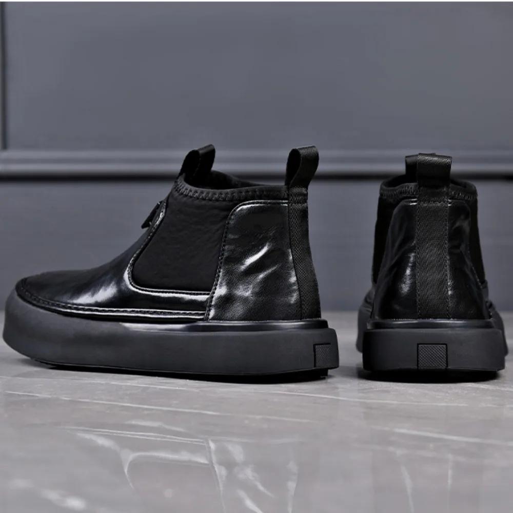 Мужские кожаные ботинки 2025 года, новые ботинки челси из дермиса, рабочие ботинки с мягкой подошвой, высокие туфли, модная мужская обувь, ботинки для работы на открытом воздухе