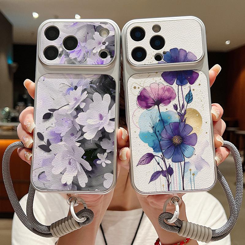 INS Акварельный Цветочный Кожаный Чехол-Ремешок Для iPhone 18 Pro Max 17 16 15 14 13 Pro Max Роскошный Гибридный TPU+PU Противоскользящий Мягкий Чехол для Телефона