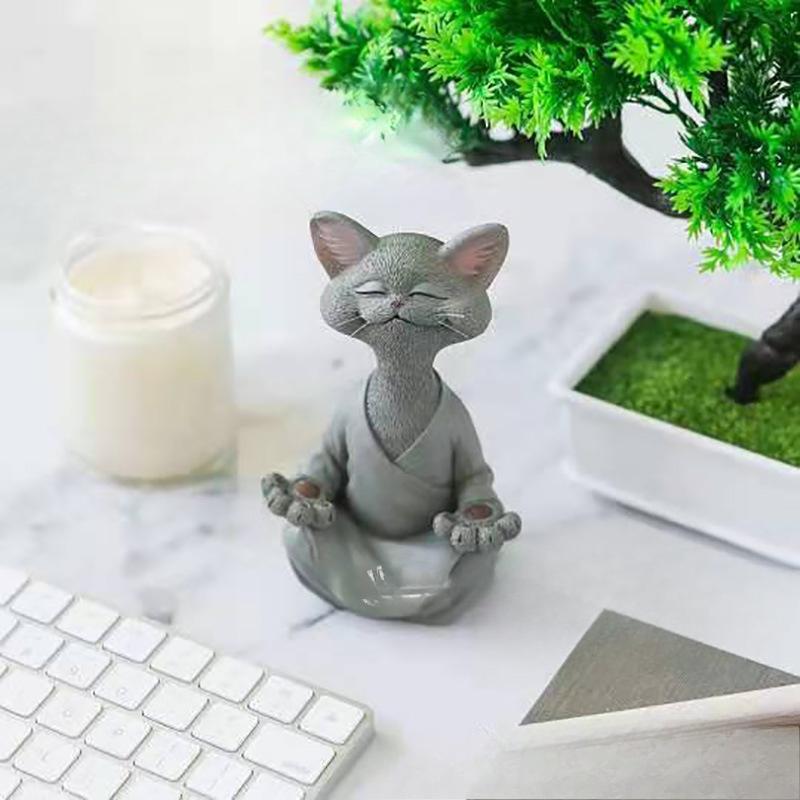 Смеющийся от души фигурка кошки медитация черный кот смола фигурка украшение для дома фигурка