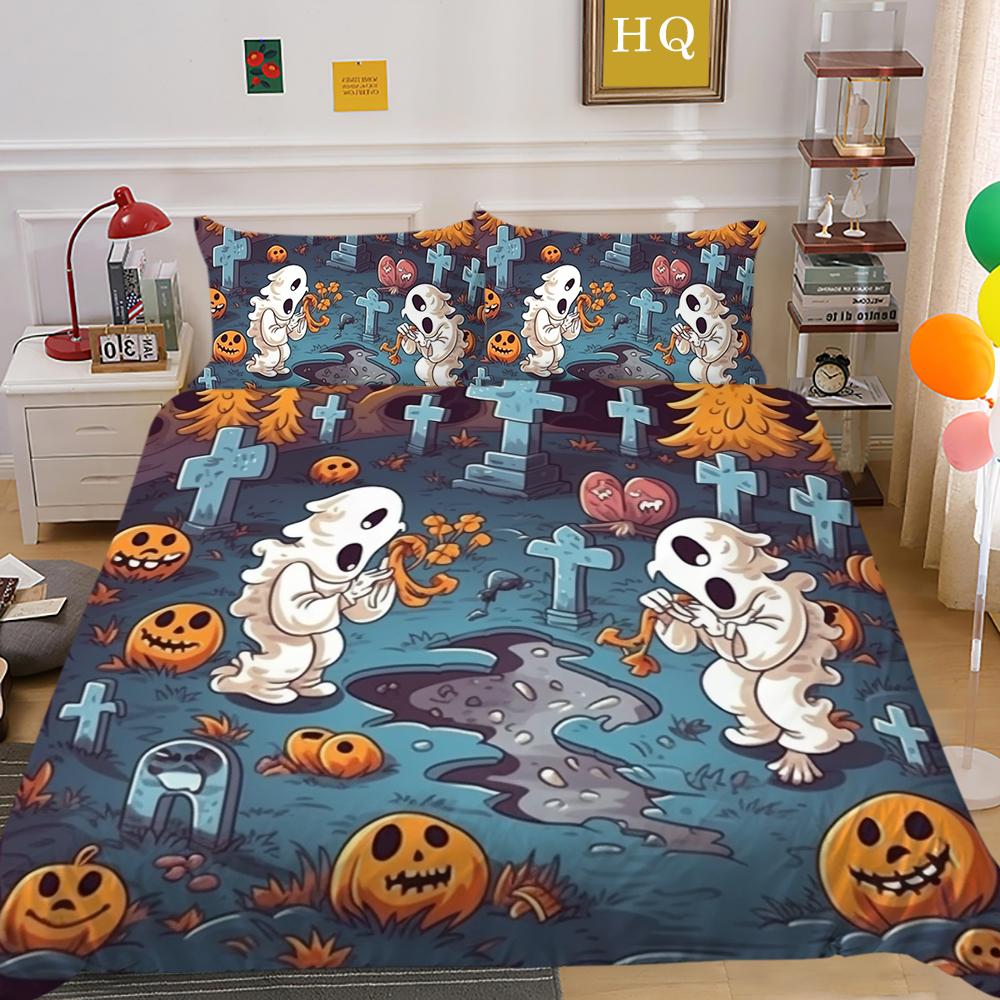 3D Halloween Bedding Set Pumpkin Ghost Quilt Cover Pillow Case 2 or 3 Pieces DE135 * 200 Halloween Atmosphere Decoration Soft Home Decoration