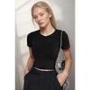 Женская черная укороченная футболка из лайкры с круглым вырезом и короткими рукавами