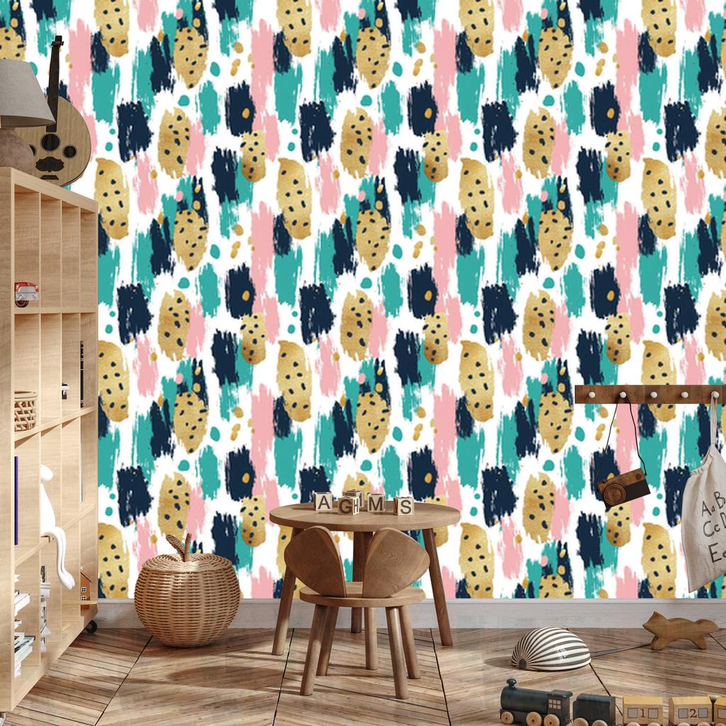 Brushstrokes wallpaper white and turquoise for living room and bedroom 50x1000