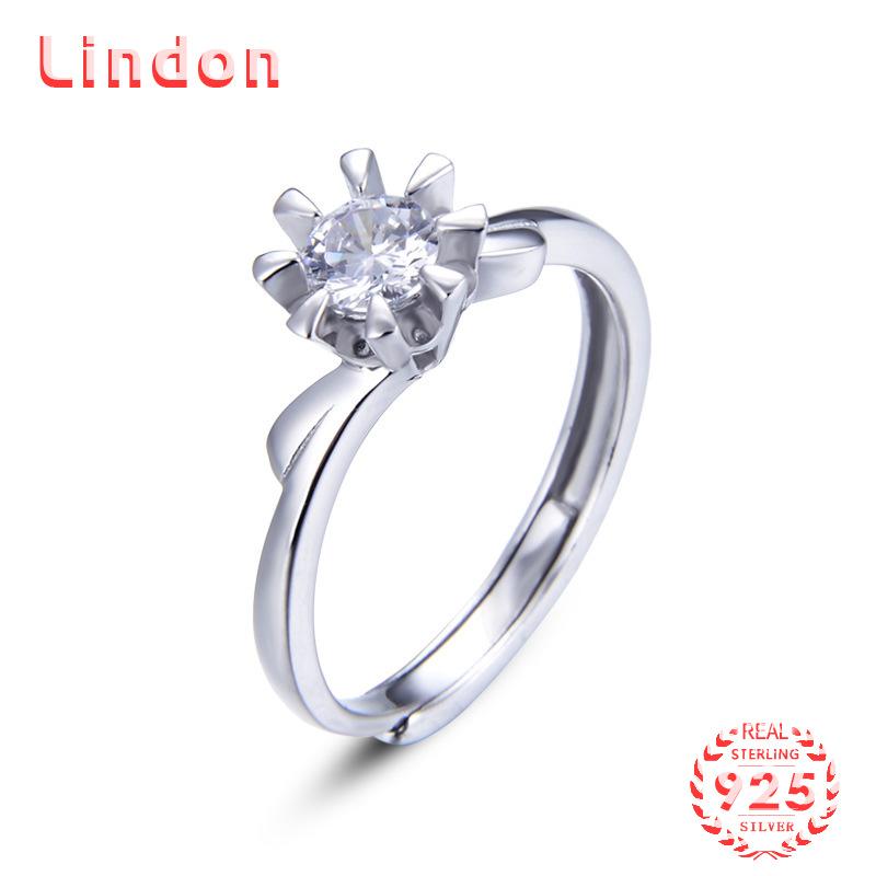 Lindon Classic 925 Sterling Silver Zircon Ring Ladies Jewelry Wedding Promise Party Gift