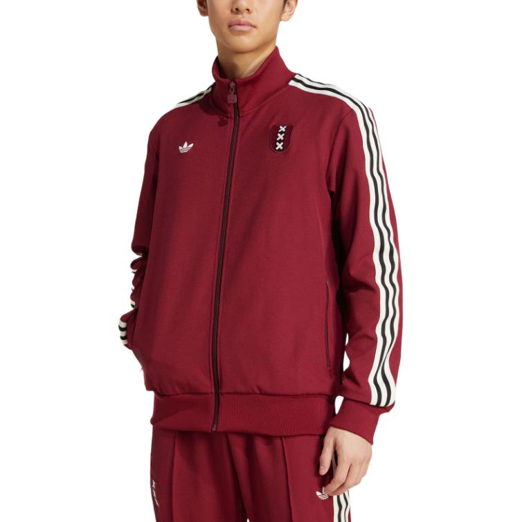 adidas Оригинальная юбилейная куртка Amsterdam Ajax с воротником-стойкой, приталенная, модная, универсальная, мужская куртка Академический красный JF2743